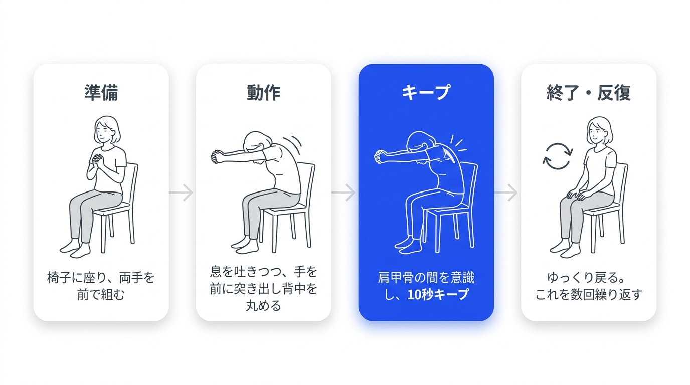 肩甲骨内側_こり　菱形筋ストレッチ